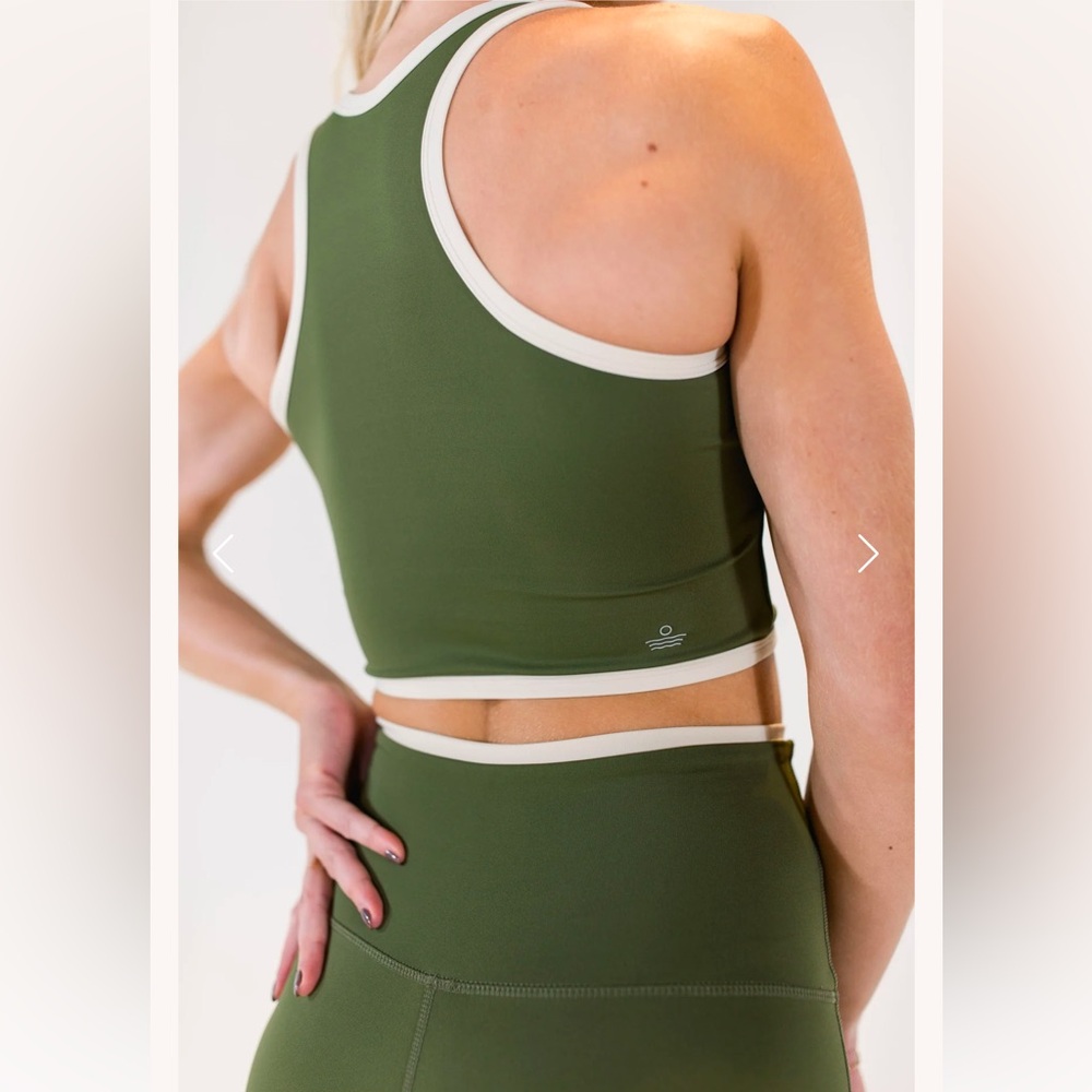 Salt Project Olive Cream Sculpt Borderline Sports Bra Athletic Crop Tank Top NWT - Picture 2 of 11